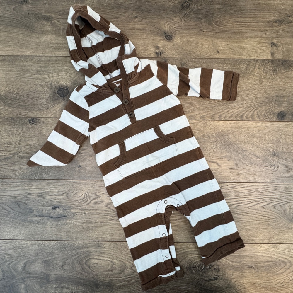 Old Navy Brown and Light Blue Striped One Piece Romper